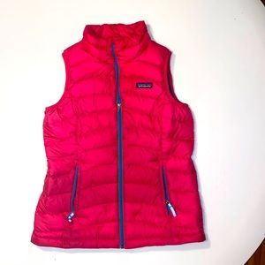 Patagonia puffer vest, girls size L (12) hot pink with teal trim and lining